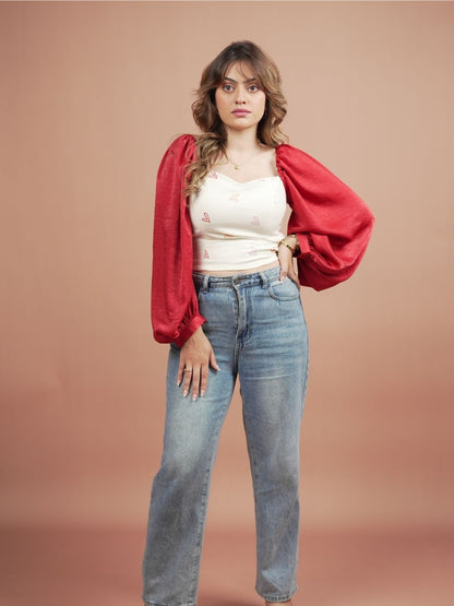 Hearts Red Satin Crop Top featuring a luxurious satin finish, playful heart pattern, and a chic cropped design. Perfect for summer outfits, this versatile crop top can be paired with high-waisted jeans, skirts, or shorts for a trendy look.