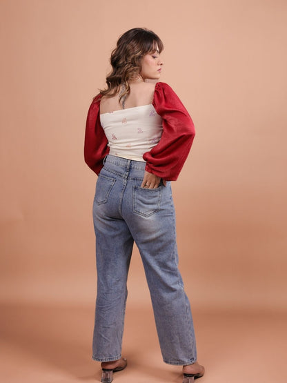 Hearts Red Satin Crop Top featuring a luxurious satin finish, playful heart pattern, and a chic cropped design. Perfect for summer outfits, this versatile crop top can be paired with high-waisted jeans, skirts, or shorts for a trendy look.