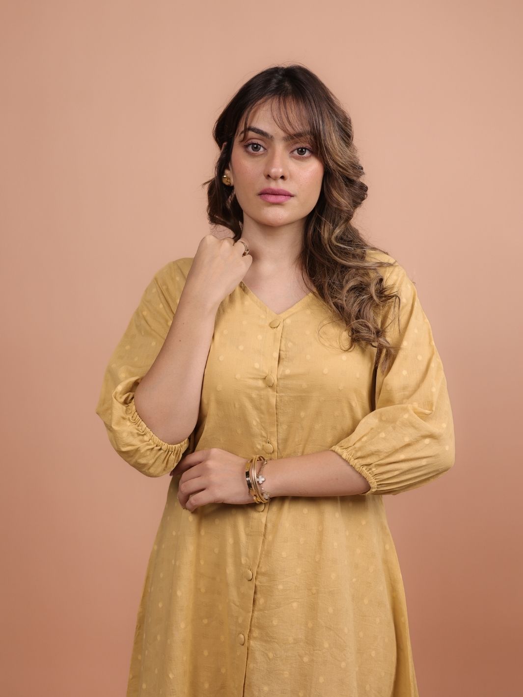 Mustard cotton tiered midi dress for women, lightweight and breathable, perfect for summer, casual outings, or boho chic style.